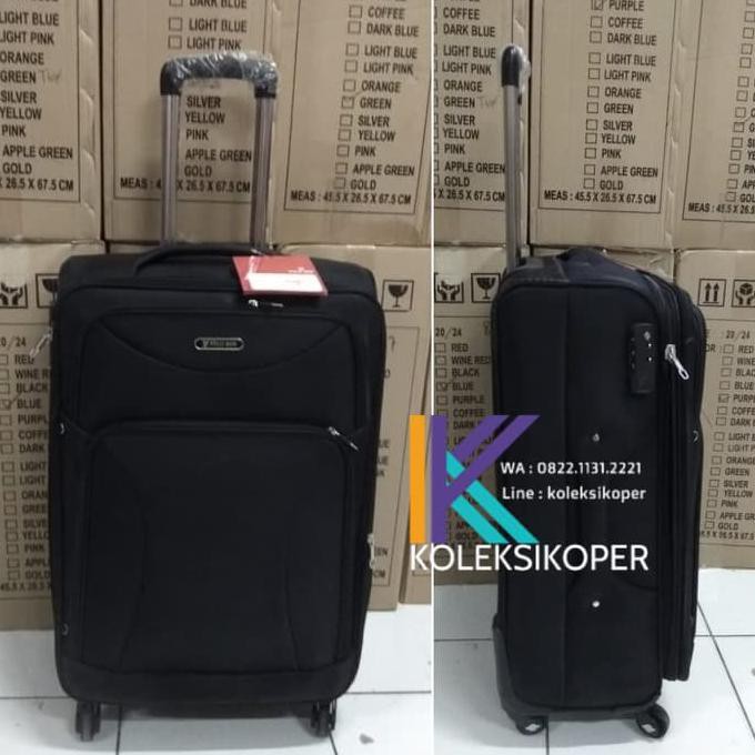 Terlaris# Koper Kanvas Polo Expandable Hitam Roda 4 Ukuran Bagasi 24 Inch