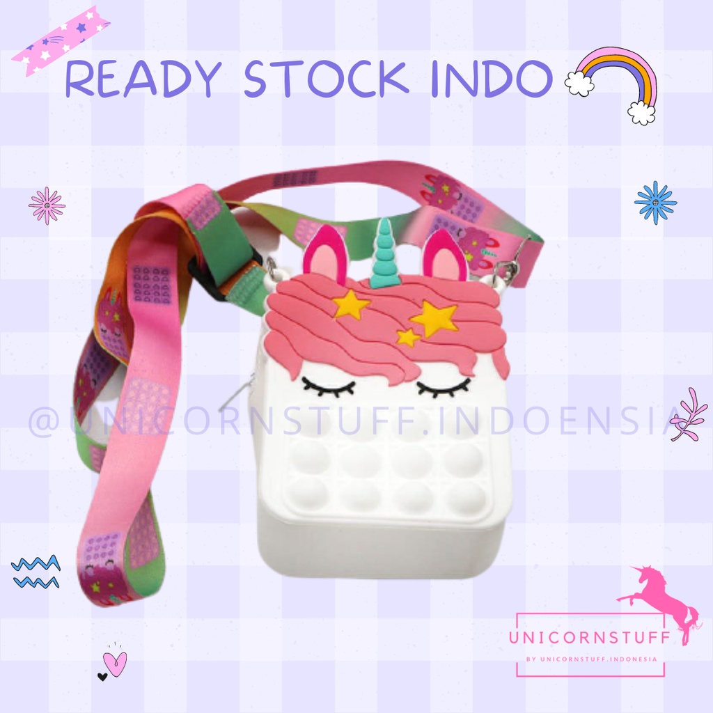 READY STOCK Tas Selempang Unicorn Anak Pop It Sling Bag Kado Cewek Silicon Jelly Hadiah Anak Perempuan Pergi Fidget Toys