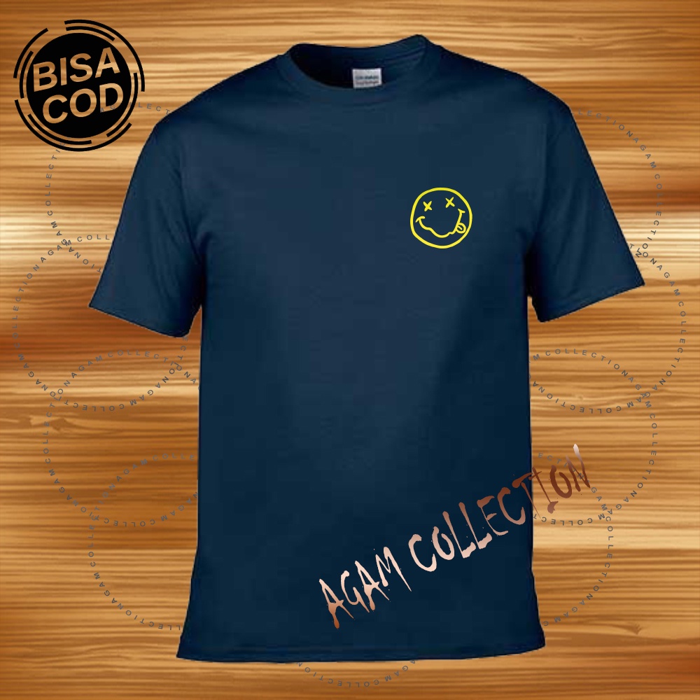 Agam Collection Baju Kaos Distro Nirvana Smile Text Kuning Lengan Pendek  Premium Quality