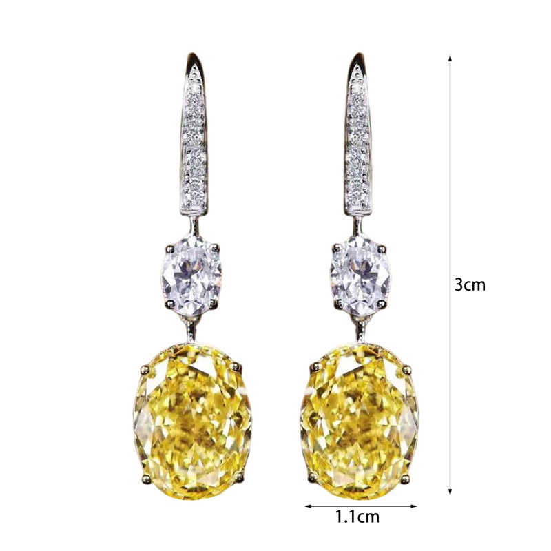 Anting Kait Gantung Bentuk Oval Besar Hias Berlian Imitasi Warna Kuning Untuk Wanita