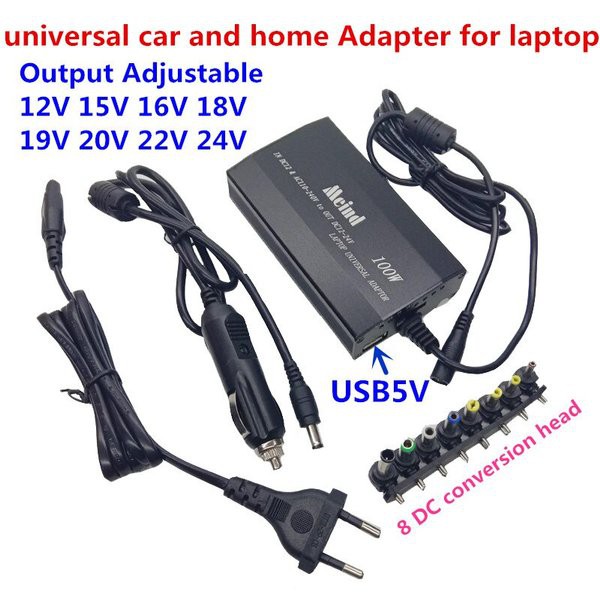 Adaptor laptop 100 watt 12v-24v 9in1 Usb ac dc for car home - charger adapter notebook 100w universal