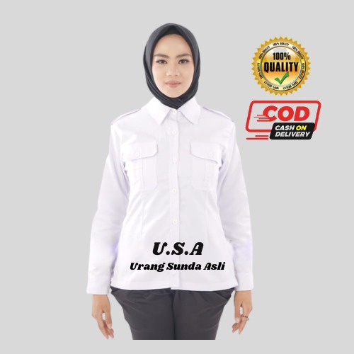 kemeja pdh putih lengan panjang / Atasanputih wanita lengan panjang /baju dinas putih wanita / baju pdh putih wanita