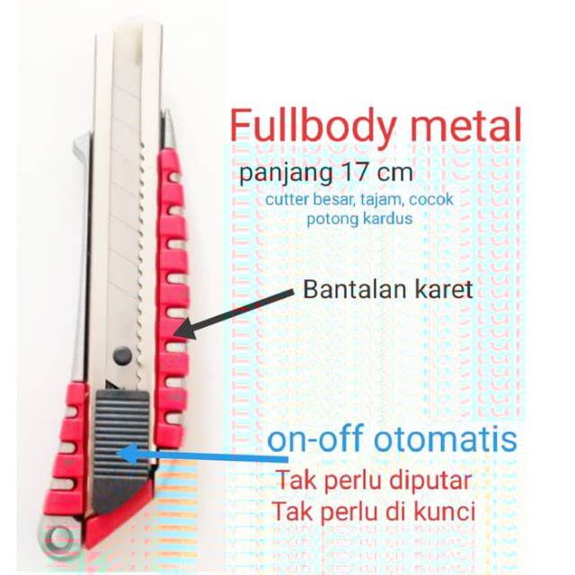 Cutter Besar Ukuran 17 cm, Alat Potong Kardus, Cutter Anti Slip dengan kunci otomatis