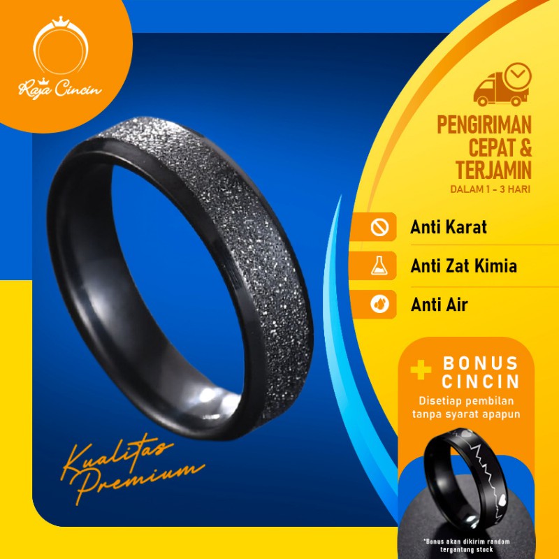 Cincin Titanium Pria Wanita Anti Karat Mewah Hitam Polos Pasir