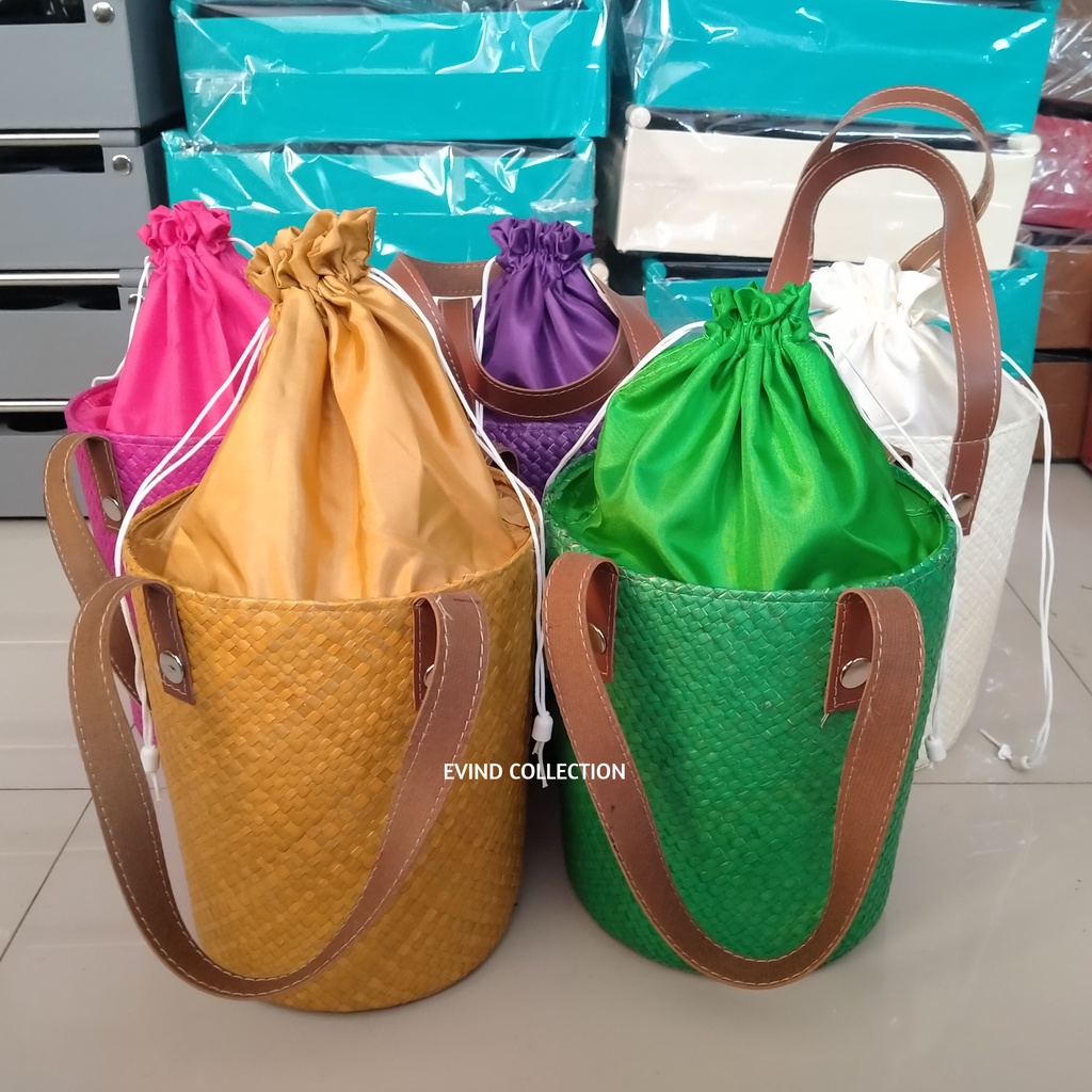 Tas Hampers Isi 3 Toples Tali Kulit Sintetis Keranjang Parcel Anyaman Pandan Tas Parcel Lebaran