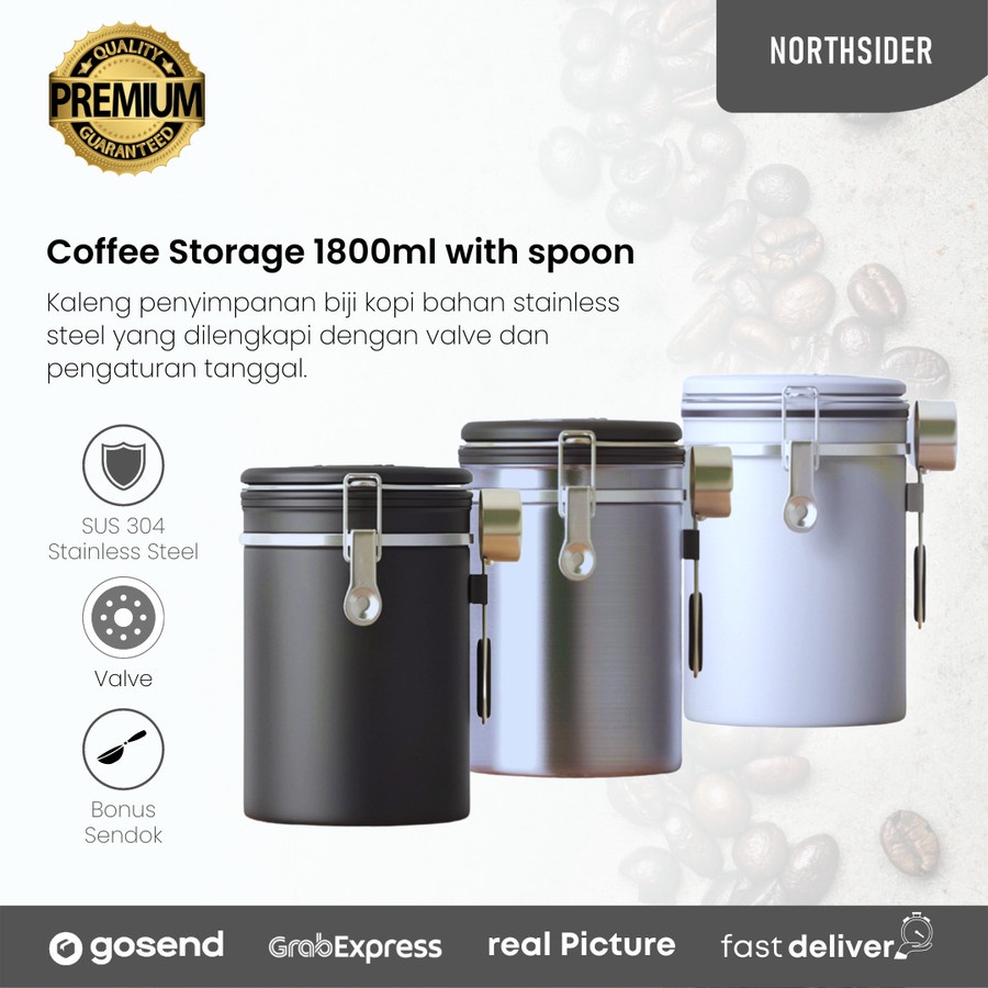 COFFEE STORAGE WITH SPOON+VALVE+DATE 1800ML - TOPLES KOPI KEDAP UDARA