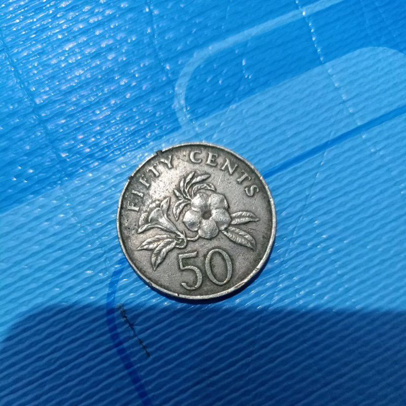 Uang koin kuno Singapore 50 fifty cents tahun 1988