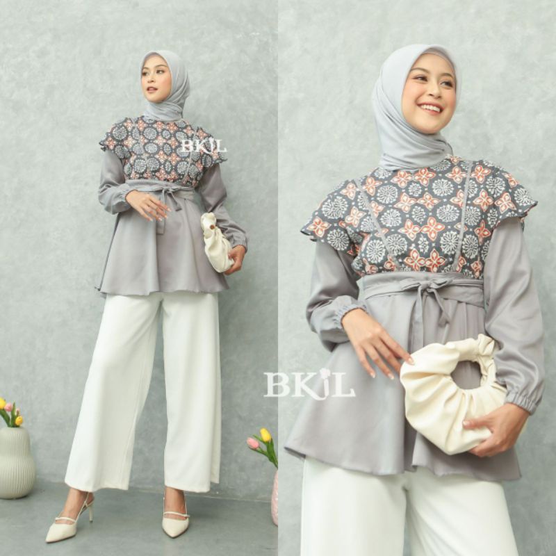 tey-17 Batik wanita ASJ SA HRB026 Kenongo Kemeja Tosca Pendek-yolanda abu