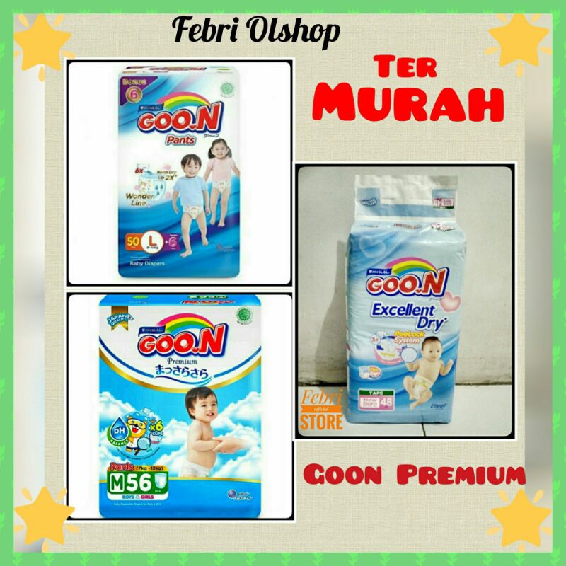 Pempers Bayi GooN Premium Pants M56, L56, Tipe Perekat New Born 48 Murah
