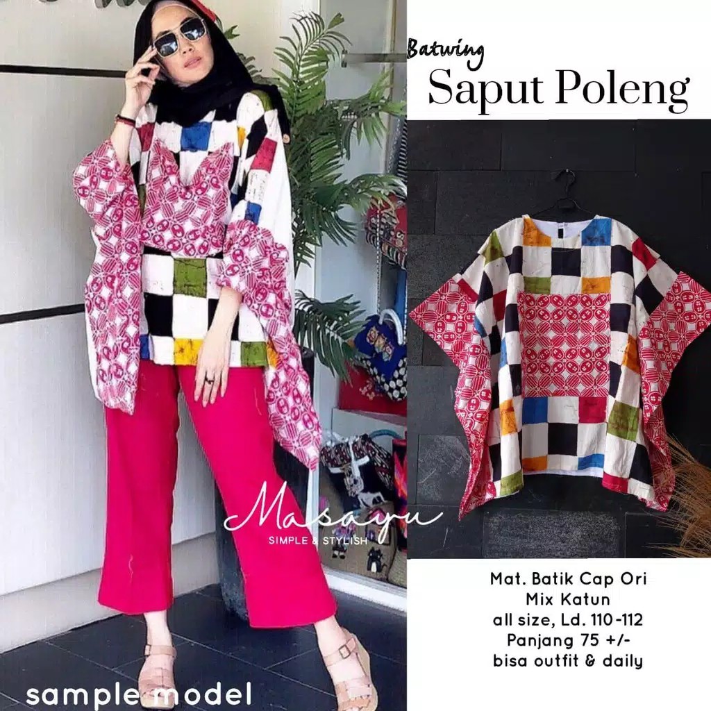 Batwing Saput Poleng Batik Blouse Jumputan Modern Variasi Kondangan Pesta Arisan kantoran Cantik