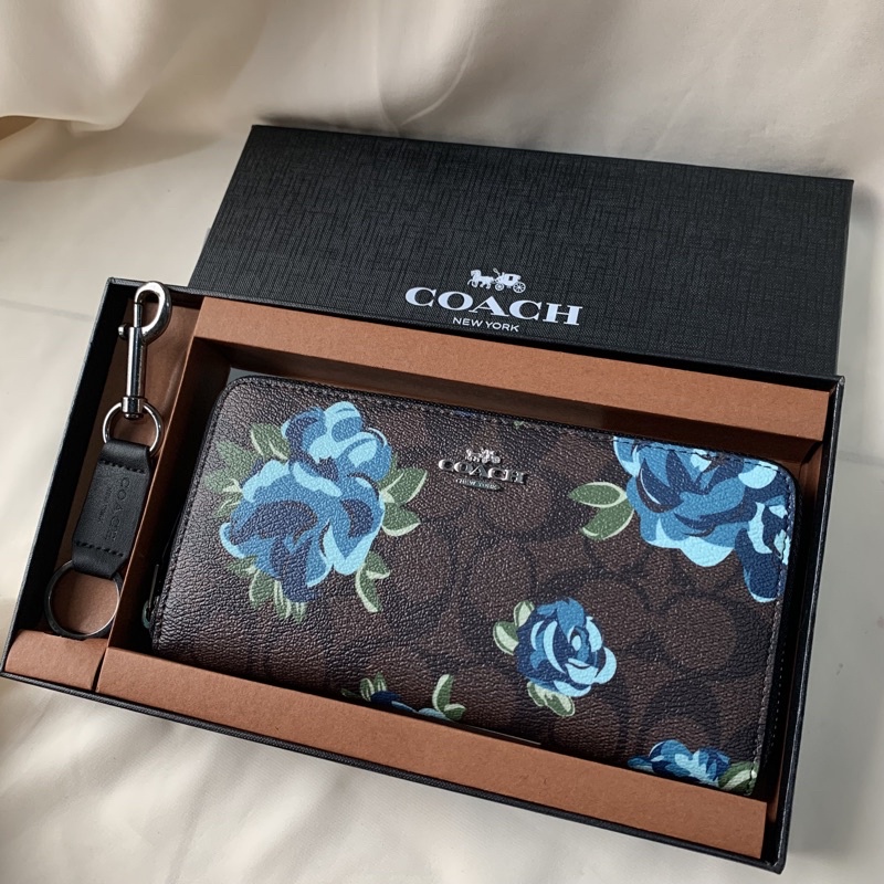 COACH LONG WALLET ACCORDION ZIP WALLET IN SIGNATURE CANVAS WITH JUMBO FLORAL PRINT (COACH F39189)