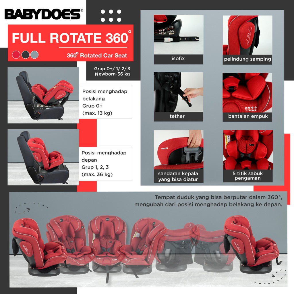 Carseat Babydoes Full Rotate 360 Derajat / Dudukan Mobil Anak Bayi