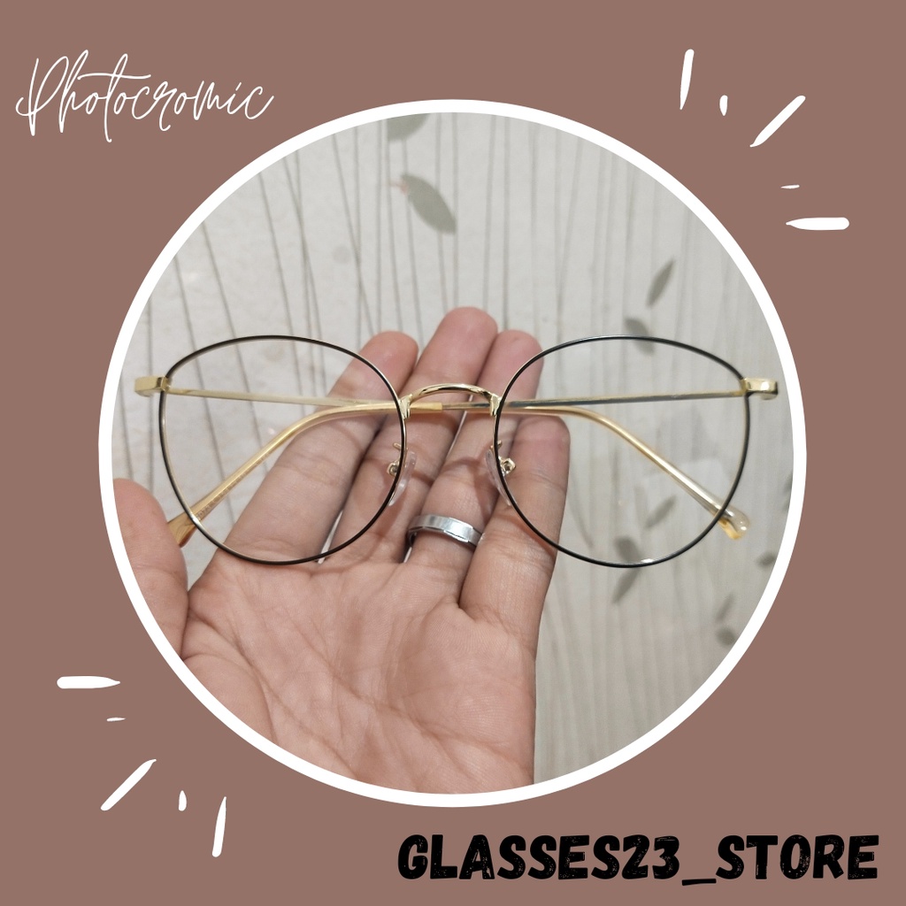 KACAMATA PHOTOCROMIC FRAME OPTIK FASHION VINTAGE OVAL BLUERAY ANTI RADIASI WANITA/PRIA