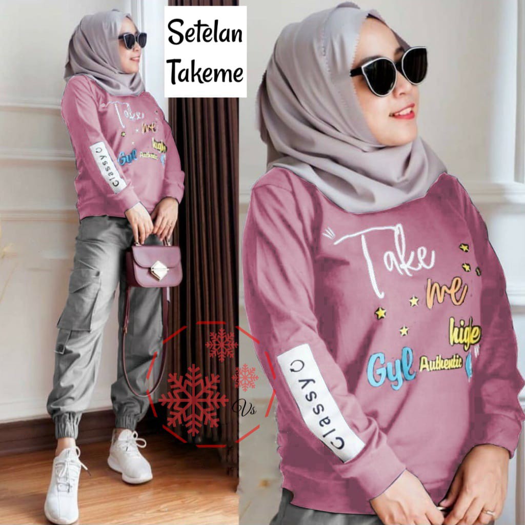 INDOBEST ST TAKEME / STELAN BLOUSE WANITA SET LENGAN PANJANG