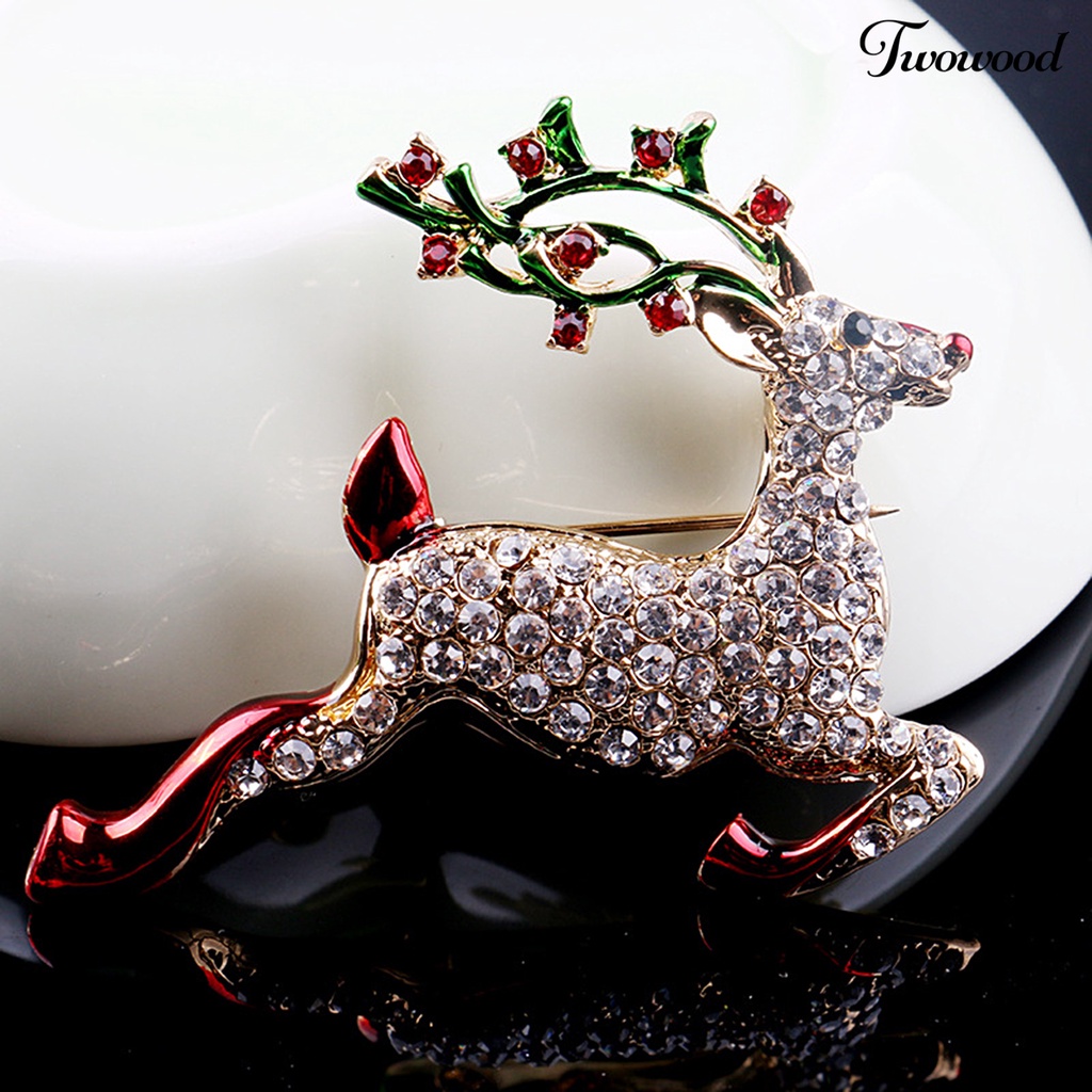 Twowood Brooch Pin Deer Shape Decoration Jewelry Shiny Rhinestone Exquisite Brooch Christmas Gift