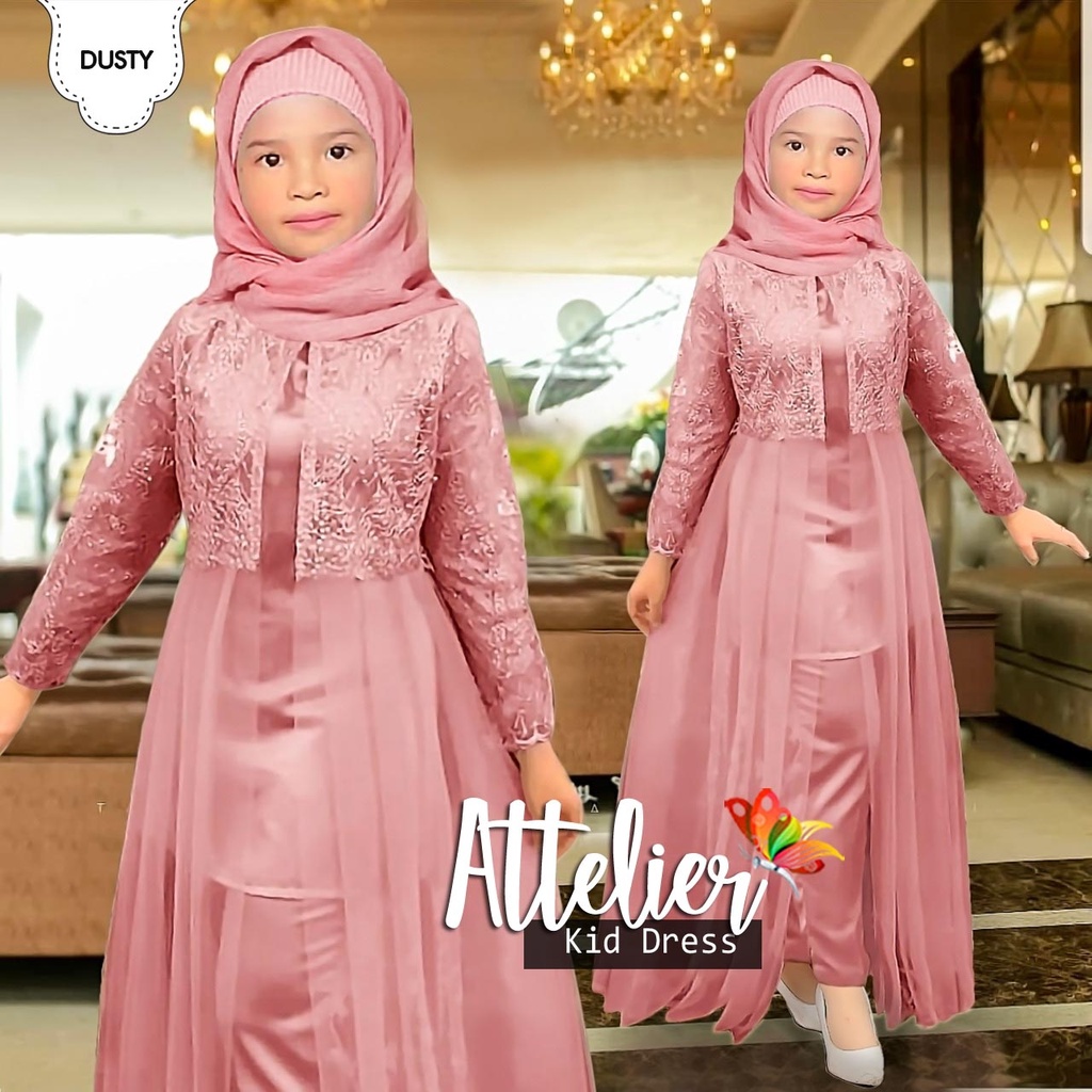 Gamis anak muslim terbaru/ KID ATTELIER / gamis ngaji anak / JC dress brukat muslim kekinian/ gamis lebaran