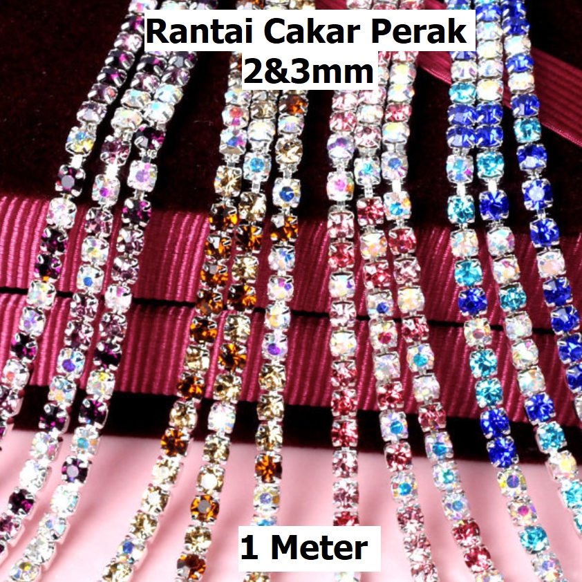 Diamond String Perak / Rantai Cakar Manik-Manik Mutiara Berlian Imitasi Perak Rapat Uk 2 &amp; 3mm Harga/1meter