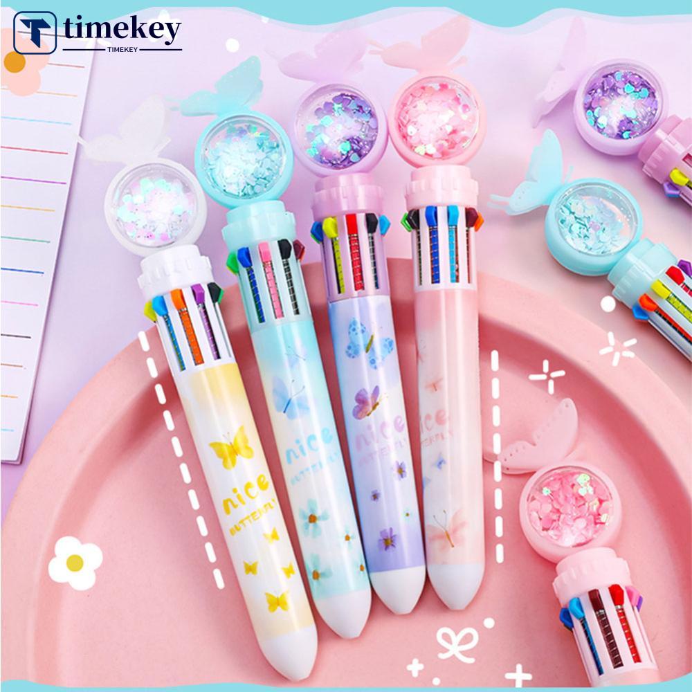 Timekey Pulpen 10 Warna 0.5mm Desain Kartun Kupu-Kupu Lucu Untuk Stationery Anak / Diary / Scrapbook D9L9