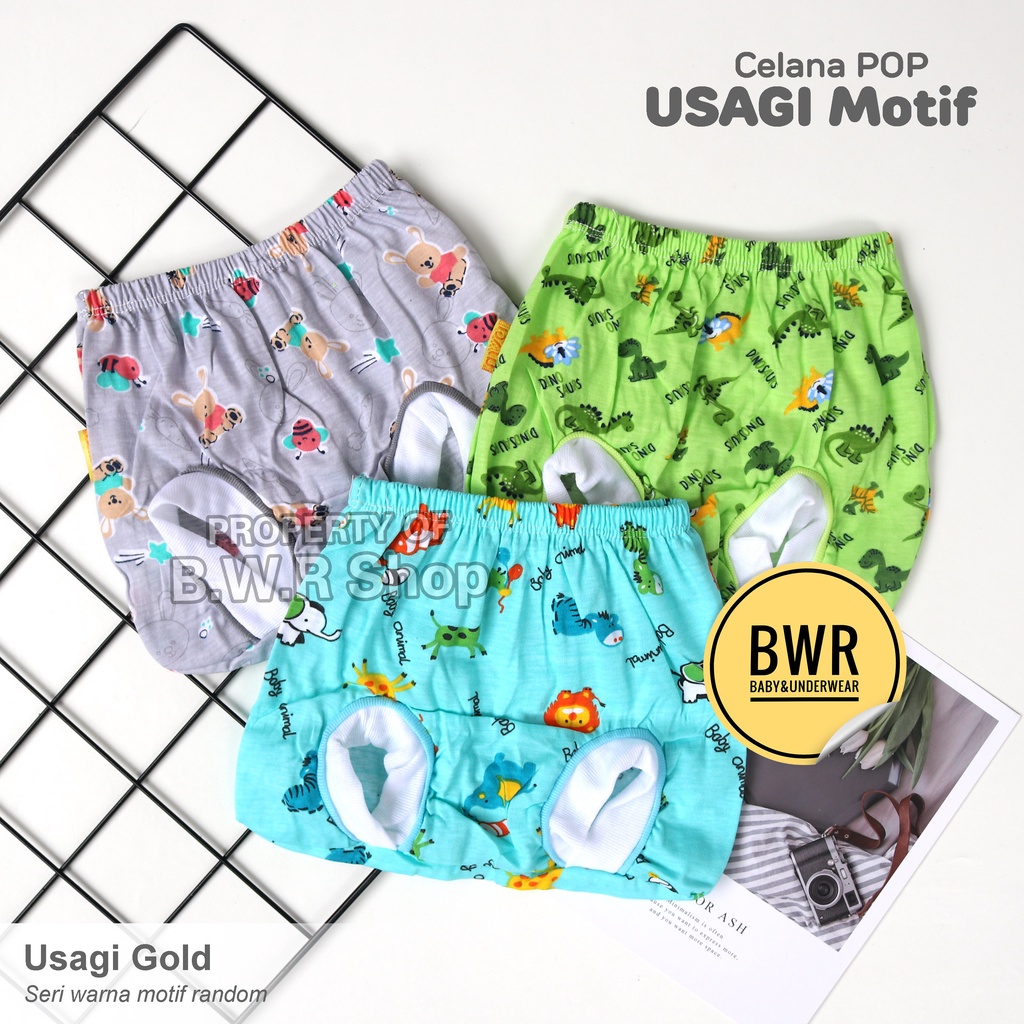 Celana POP Usagi Gold WARNA / Celana Kodok Kaki Bulat Bayi Newborn Motif Lucu | Bwr