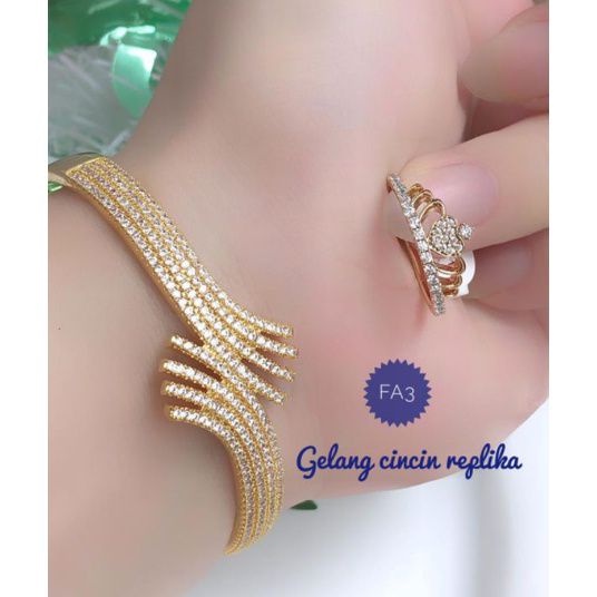 (SEP) TERLARIS Xuping Set Perhiasan Lapis Emas Gelang Cincin Mahkota Mewah Berlian Titanium Gold
