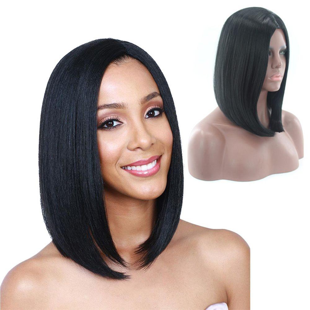 Lily Black Wig Fashion Skor Tengah Pendek Warna Natural