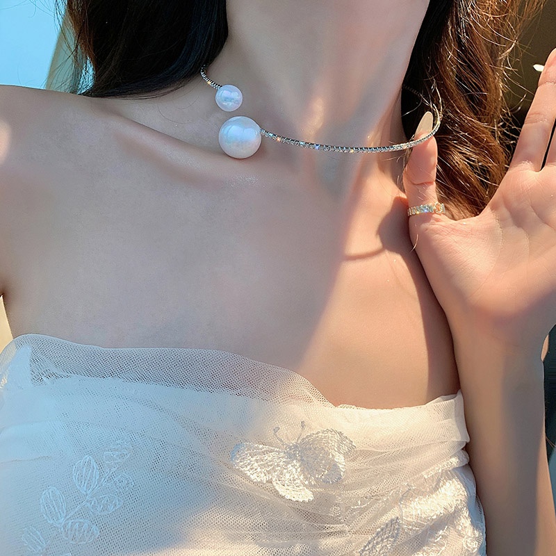 Kalung Mutiara Berlian Imitasi Model Terbuka Gaya Korea Untuk Wanita