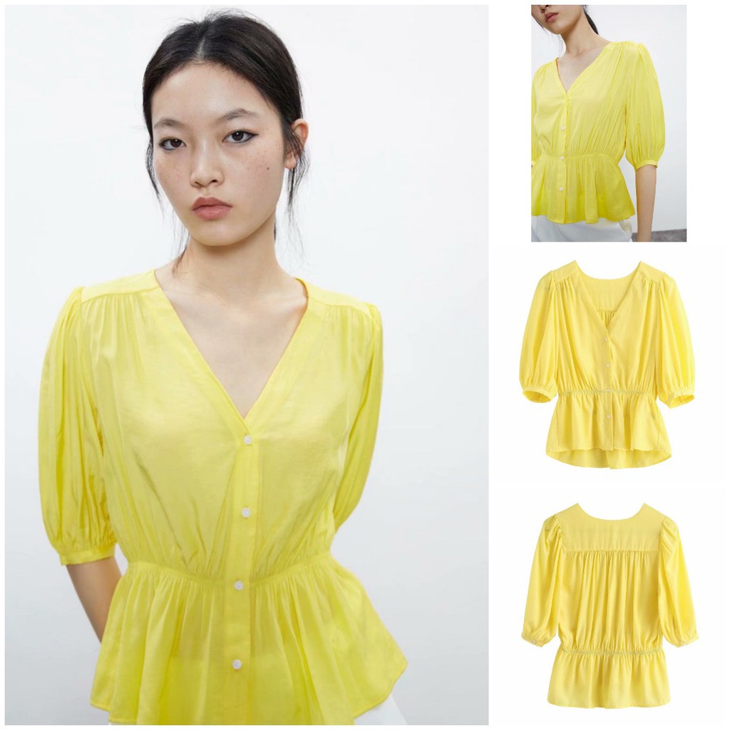 BAJU KUNING IMPORT WANITA V NECK KASUAL GAYA KOREA PREMIUM VEN9467