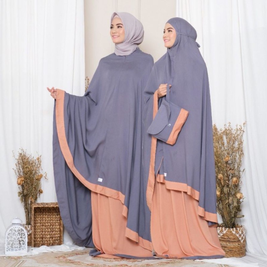 Mukena Baneska New Salwa 2in1 Salem - Dark Grey