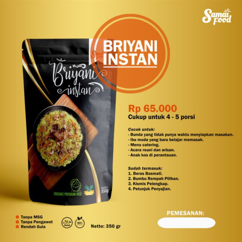 

bumbu briyani instan plus beras basmati premium samai food