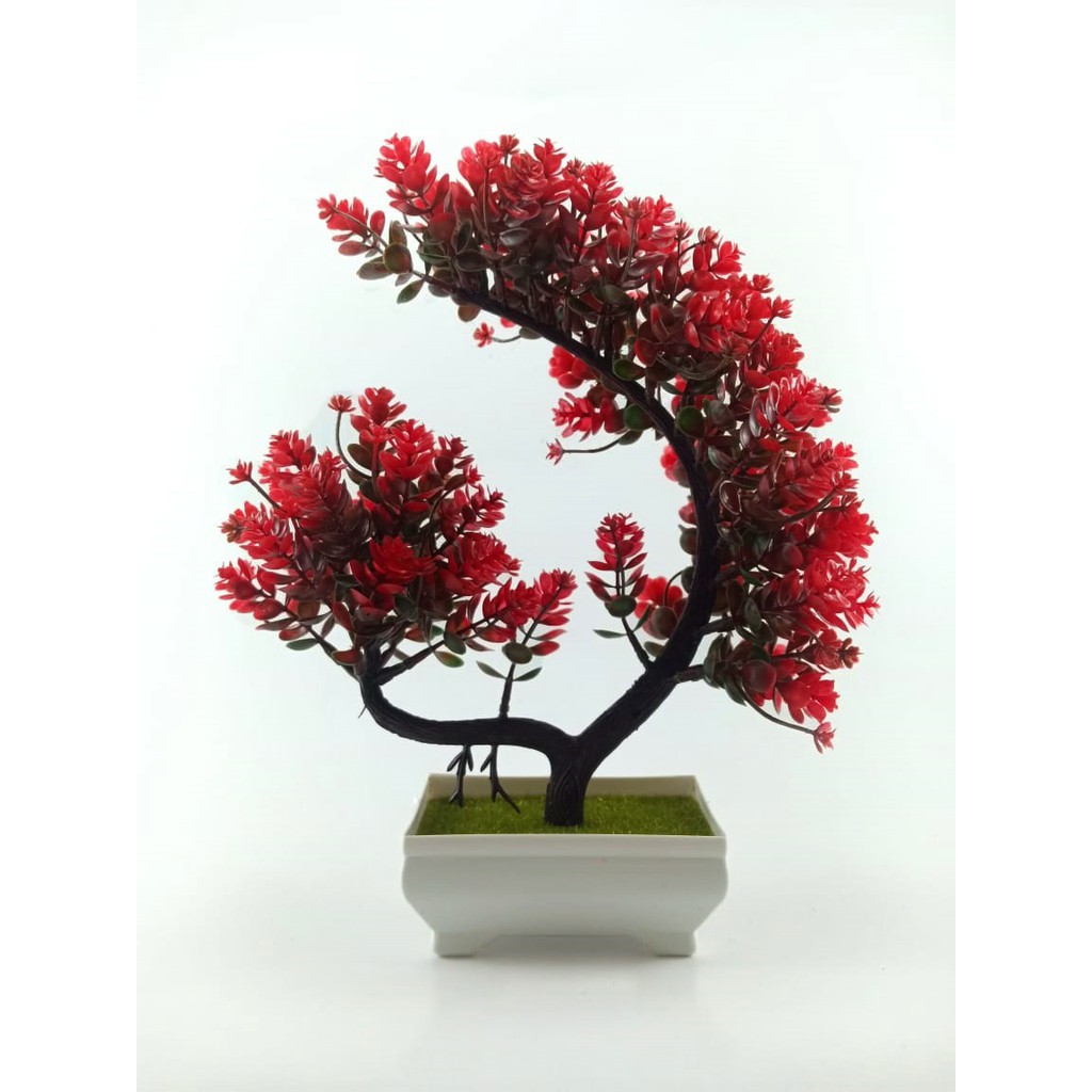 COD BUNGA PLASTIK BUNGA BONSAI  BUNGA ARTIFISIAL BUNGA HIASAN MEJA TANAMAN HIAS PLASTIK BP8827-MERAH