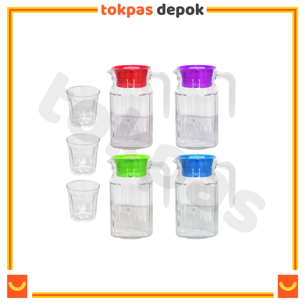 Pitcher Set 600 mL 4 Pcs / 1 Teko Kaca + 3 Gelas Kimglass PCLS 620 SA-007