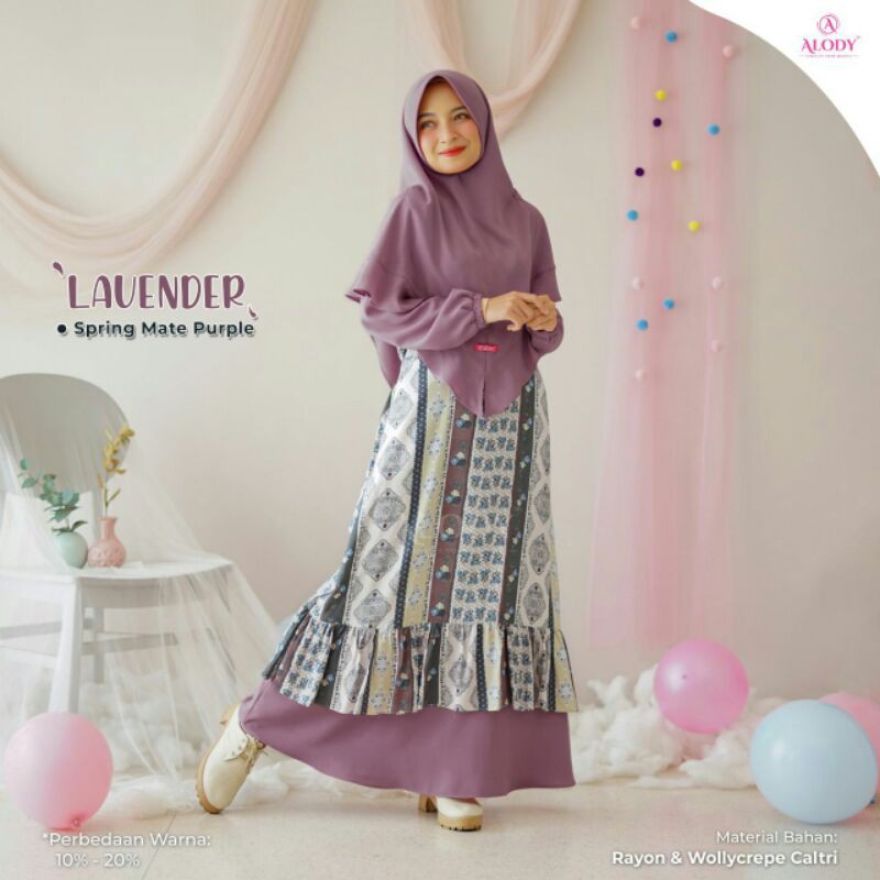LAVENDER SET ORI ALODY ALWA HIJAB GAMIS OOTD RAYON BUSUI