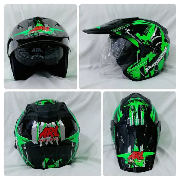 Helm Semi Cross Half Face Double Visor CrossOver Motocross Hitam.