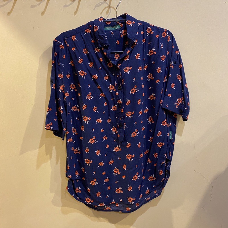 [PRELOVED] POINT ONE Kemeja casual wanita dark blue lengan 3/4