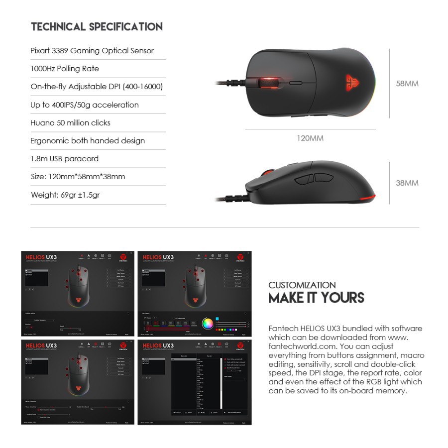 Fantech HELIOS UX3 RGB Lightweight Gaming Mouse