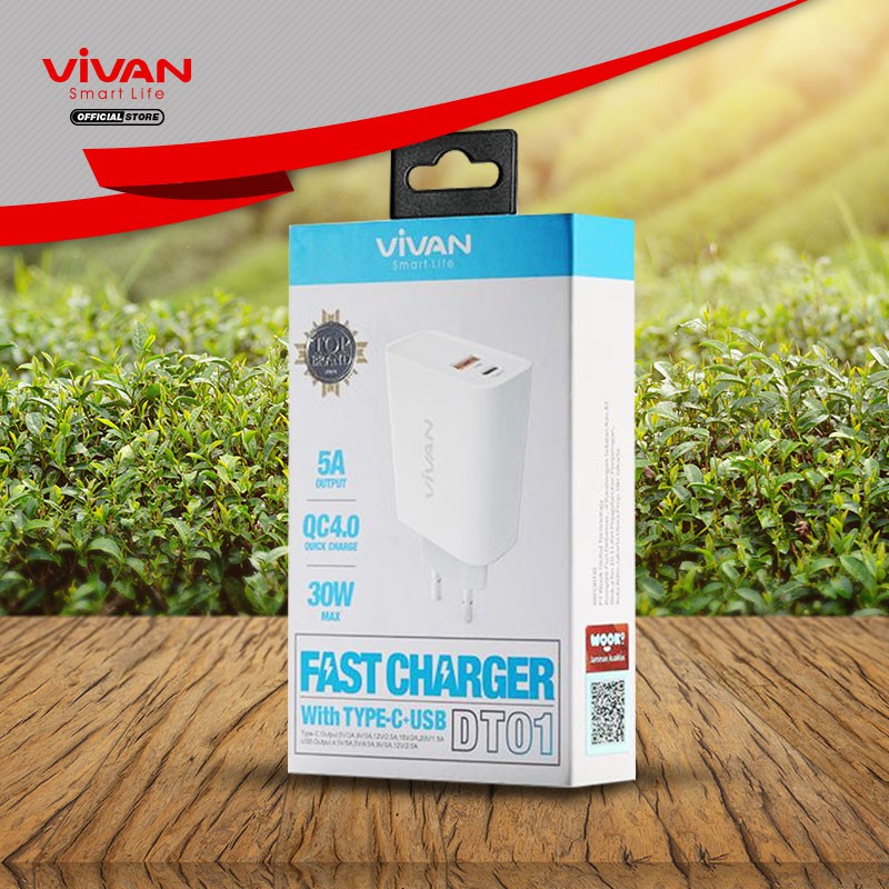 VIVAN Charger Original DT01 Fast USB Charging &amp; Type C 5A Casan Android iPhone Wall Charge 4.0 18W