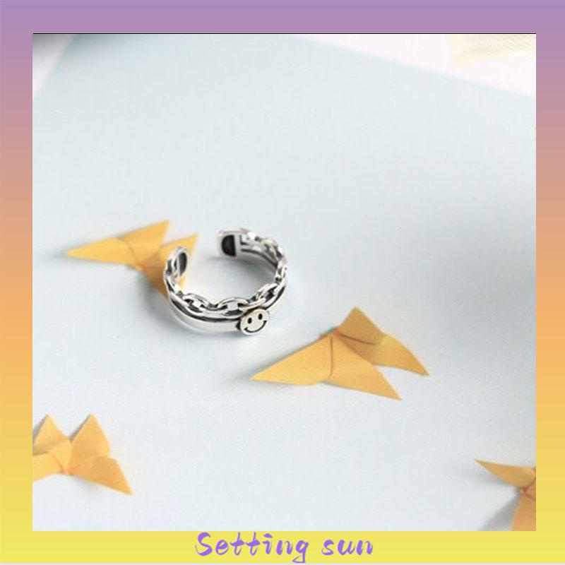 2pcs/set Cincin Rantai Yang Dapat Disesuaikan Modis Desain Wajah Tersenyum Multi-fungsi TN