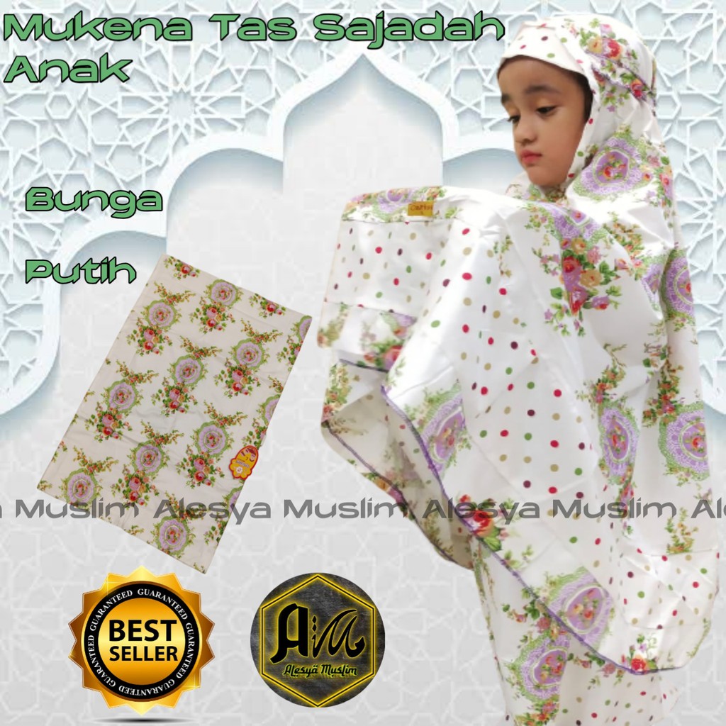 mukena anak motif kembang bahan katun jepang sajadah besar dan tebal