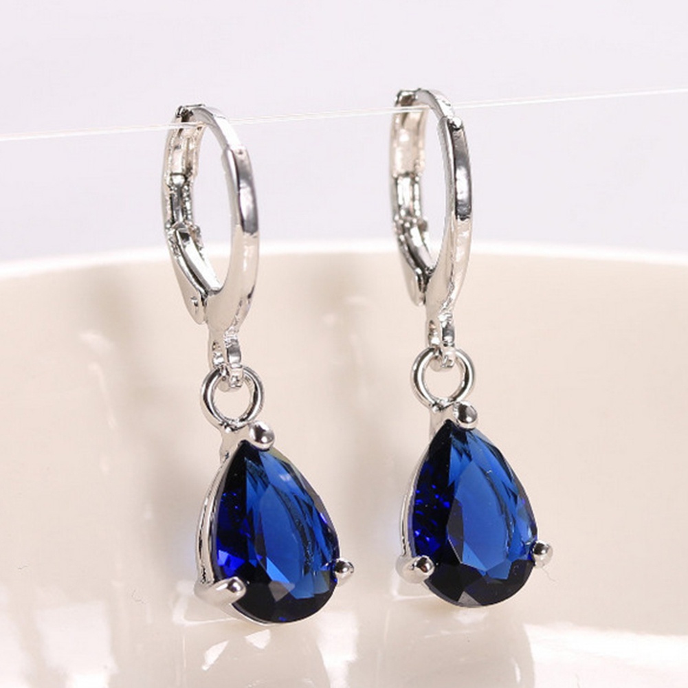 Anting Hoop Cubic Zirconia Bentuk Teardrop Untuk Wanita