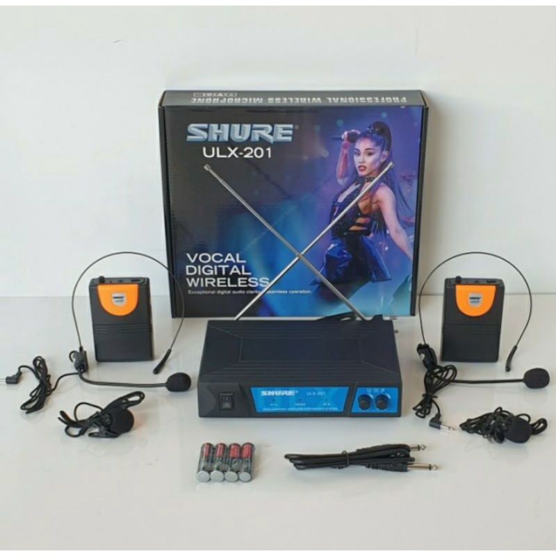 Microphone Shure ULX 201 Mic Double Wireless Headset (Bandol) dan Clip On (Jepit)