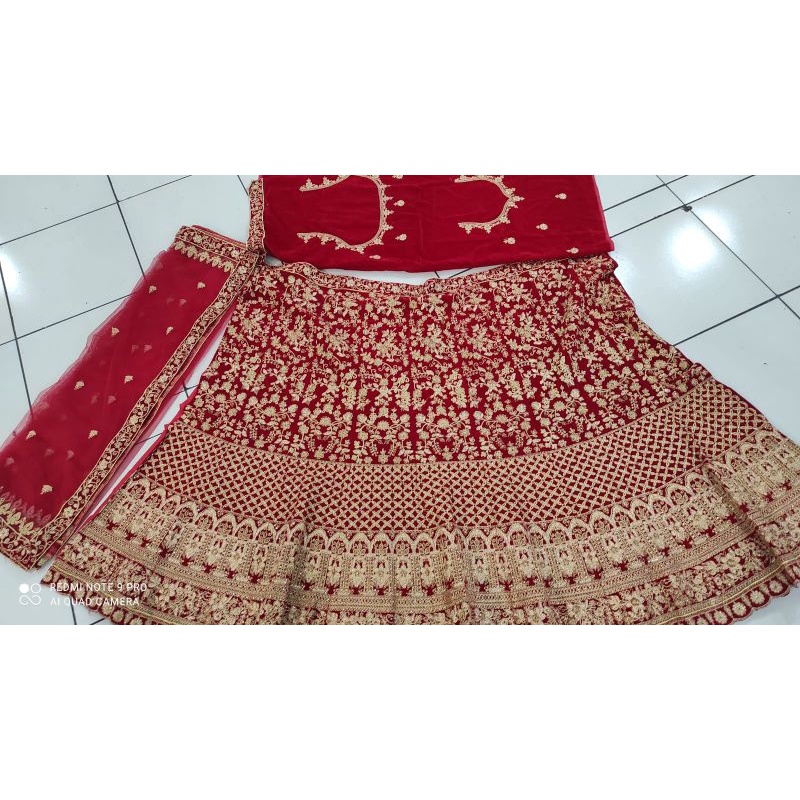 Lehenga Bludru Masih Berupa Bahan Baju Pengantin India Baldu Bordir Wedding