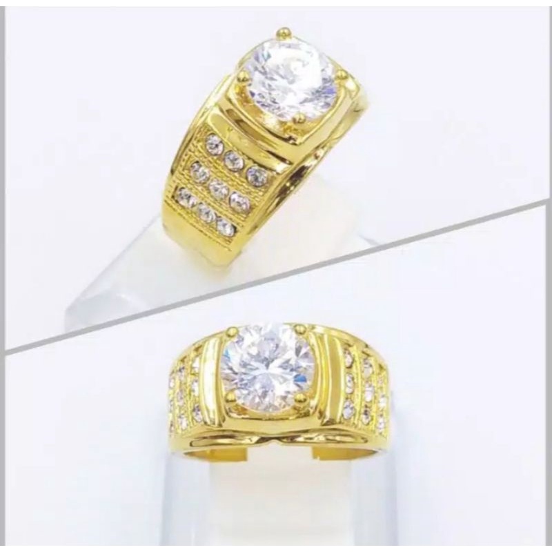 Cincin Titanium Pria cowok American Diamond mewah anti karat