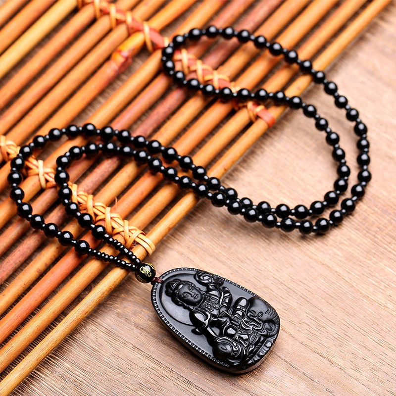 Kalung Liontin Obsidian Imitasi Desain Shio Budha Untuk Priawanita