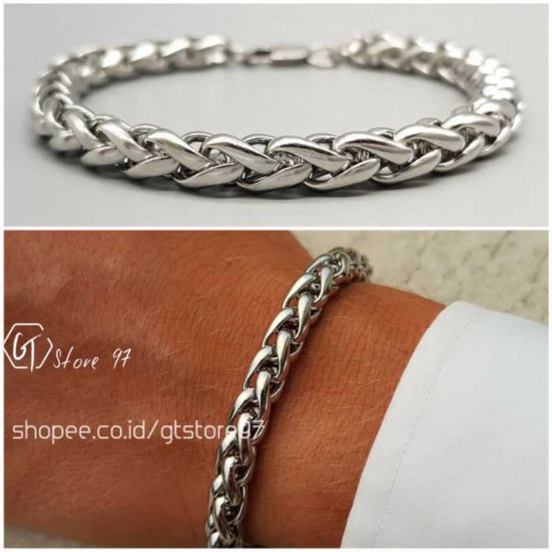 Gelang Rantai Pria Wanita Titanium Anti Karat Cowok Cewek Silver Emas Putih Perak Asli Keren