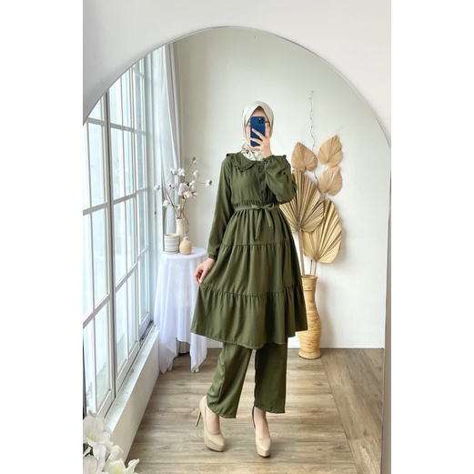 SETCEL SHAKILA KEMALA ONE SET JUMBO XXL TUNIK CELANA MURAH GROSIR KANCING PGMTA MODELLANO