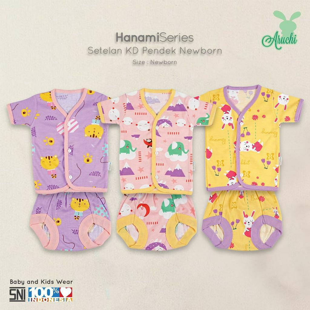 ARUCHI setelan PIYAMA anak PENDEK NEWBORN HANAMI / BALOON / AECHA / BUNNY / TIGER / HIPPO / KITTY / KUMA / LOVEBIRD / CLOUD / HUNTER SERIES baju anak / baju bayi