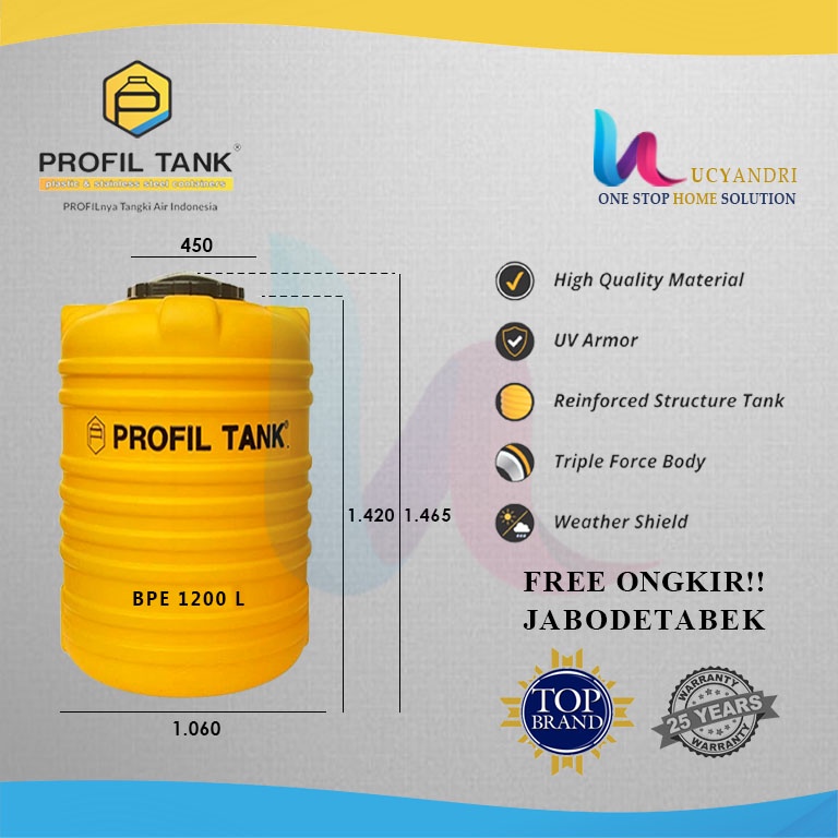 Tangki Air Plastik Profil Tank BPE 1200 Liter, Toren Air, Tandon Air