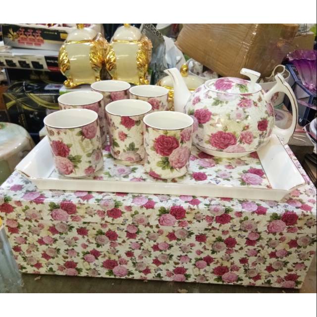 Tea set jepang dengan nampan shabby chic