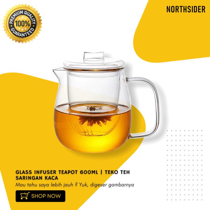 GLASS INFUSER TEAPOT 600ML | TEKO TEH SARINGAN KACA