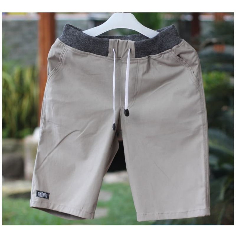 [BIG SIZE] Celana Chino Pendek Pria Mick pinggang karet rip katun twill kream coklat